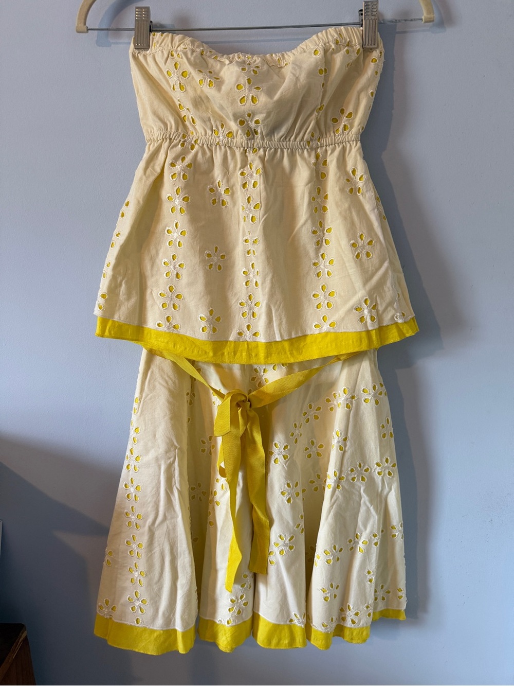 Heart Moon Star White Eyelet Two-Piece Skirt Set with Yellow Underlayer